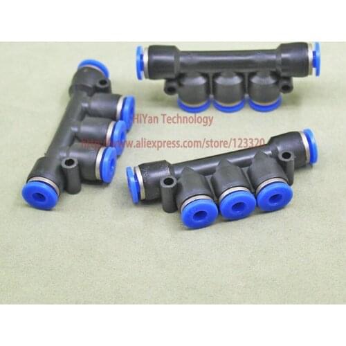 10pcs/lot PK-4,5 Way 4MM To 4MM One Touch Push In Hose Pipe Tube Air Fitting Connecotor PK Union Triple Multi Coupler