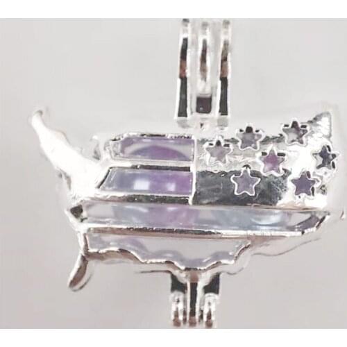 26*26mm，USA Flags Pearl Cage Pendant Light,Yoga,Prayer,Aromatherapy Locket Diffuser Necklace Volcanic Lava Stone Jewelry