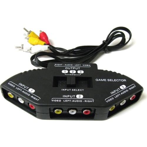 3-Way Audio Video AV RCA Black Switch Selector Box Splitter with/3 RCA Cable