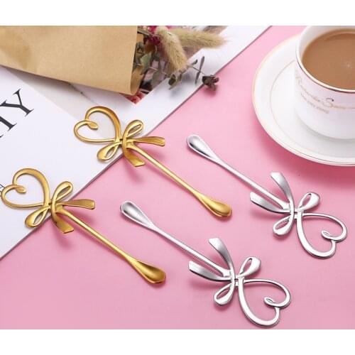 304 Stainless Steel Teaspoon Titanium Coffee Spoon Creative Love Bowknot Stirring Spoon Fashion Gift Accessories
