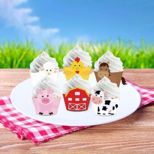 618 Sale Baby Shower Farm Animals Cupcake Border Cute Cake Wrapper Kids Birthday Party Decoration Cartoon Animals Party Supplies