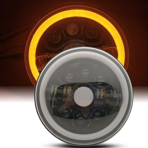 7 Inch Motorcycle LED Headlight DRL Hi/Lo Beam Halo Angle Eyes Turn Signal For Niva Lada Offroad Jeep White Amber 6500K 12V