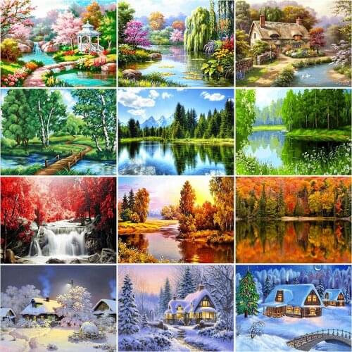 DIY 5D Diamond Painting Landscape Cross Stitch Kits Square/Round Resin Mosaic Embroidery Picture Rhinestone Home Decor Gift