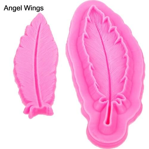 Angel Wings Food grade 3D fondant cake silicone mold Feather shaped for Reverse forming polymer chocolate decoration tools F1170