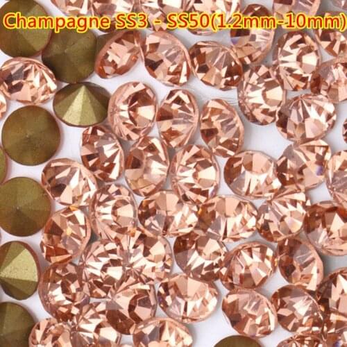 Free Shipping 1440pcs ss3-ss50 1.2mm-10mm Champagne Round Point Back Rhinestones Nail Art Piedras y Cristales Para Manualidades