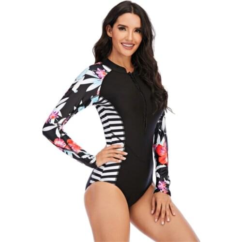 Long Sleeve One Piece Womens Swimsuit Romers Fashion Sexy Diving Swimwear Surfing Bathing Suit Ladies Floral Print Swimsuits