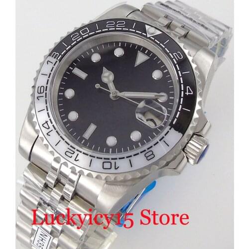 BLIGER Black Sterile NH35A MIYOTA 8215 Black White Ceramic Insert Selfwinding Men Watch Jubilee Band Luminous Hand