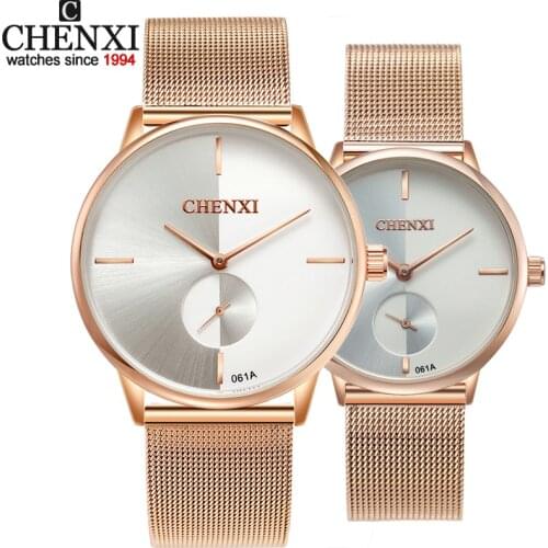CHENXI Brand New Couple Set Fashion Wristwatches Men Handsel Lover Rose Gold Band Women Dress Watches Ladies Quartz Watch Gift