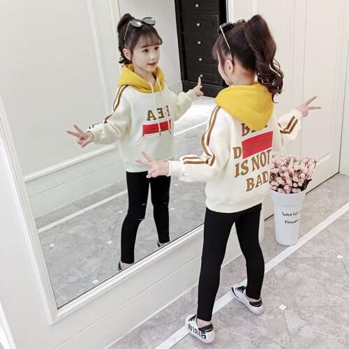 Children Kids Winter Plus Velvet Sweatshirts School Girls Letter Print Hoodie Harajuku Fashion Long Sleeves Korean Style Coats