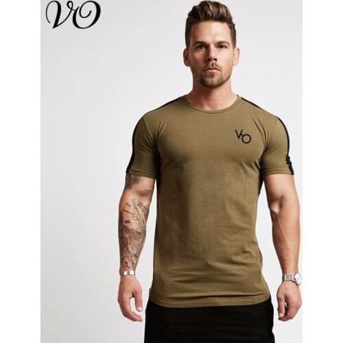 Jogger summer streetwear new splicing mens T-shirt gyms cotton fashion sportswear workout fitness short-sleeved shirt
