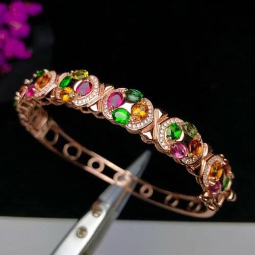 KJJEAXCMY boutique jewelry 925 sterling silver inlaid natural tourmaline gemstone bracelet female support test