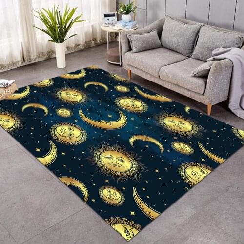 Sun and Moon Print Area Rug For Living Room Bohemian Large Rug Bedroom Carpet Black Floor Carpet 152x244cm for Kids Plat Mat