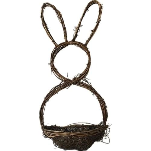 Natural Handmade Rattan Easter Bunny Storage Baskets Wicker Basket Garden Flower Pot Basket Container Decoration Rabbit Shape