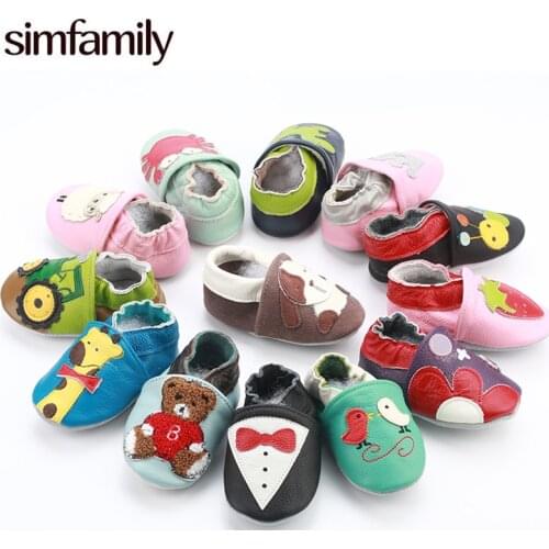 [simfamily]Newborn Boys Girls Soft Genuine Leather Antislip Baby Shoes First Walkers Baby Moccasins 0-24Months Carton Skid-Proof