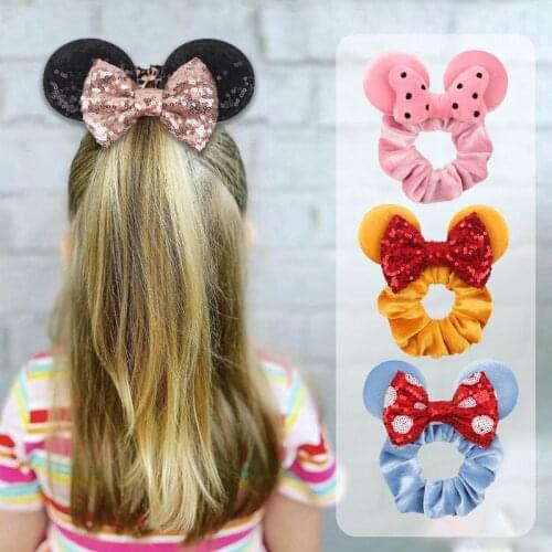 New Mickey Hair Accessories Christmas Bow Hair Ring Thick Velvet Pig Intestine Hair Ring Elastic Gold Velvet Headband