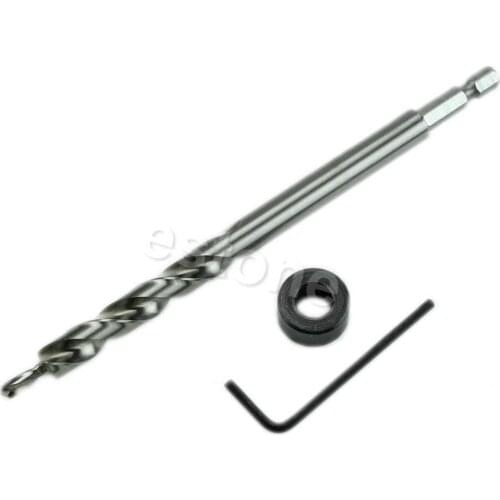 OOTDTY Hex Pocket Hole 3/8" Twist Step Drill Bit + Stop Collar Set for Kreg Jig Guide