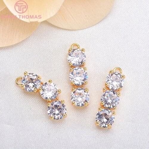 6PCS 6*20MM 24K Gold Color Plated Brass with Zircon explosion Three-chain Charms Pendants High Quality Diy Jewelry Accessories