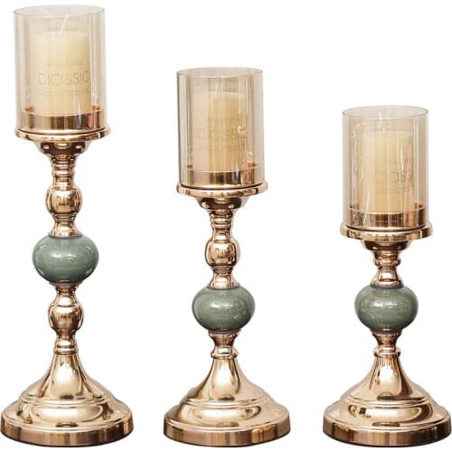 Nordic Candle Stand and Set Gold Romantic Candle Holder Glass Metal Candlestick Living Room Home Bougeoir Table Decoration FC224