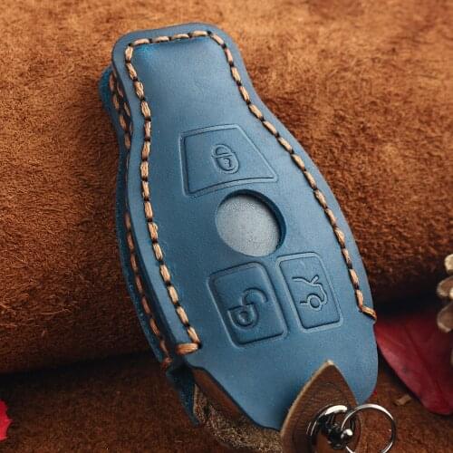 For Benz Genuine Leather 3 Button Smart Car Key Case Cover For Mercedes Benz Accessories C180 E260 E300 Old Car Keychain Cover