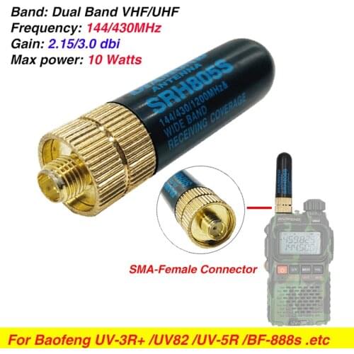 SRH805S 10W High Gain SMA-F Female Antenna Dual Band UHF VHF for Baofeng UV-5R Pro BF-888S Uv-82 UV-5RA bf888S UV-3R Ham Radio