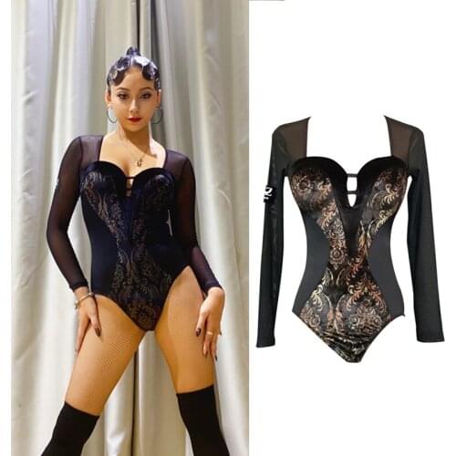 Mesh Latin Dance Tops Women Sexy Tap Dancewear Designer Clothes Samba Costume Black Dance Outfit Ballroom Practice Wear JL2515