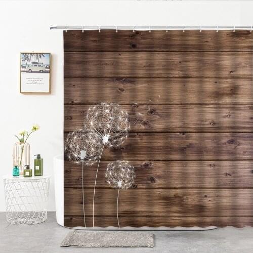 Dandelion Shower Curtain Wood Grain Background Living Room Bedroom Bathroom Decor Curtains 3D With Hook Bath Things For Home