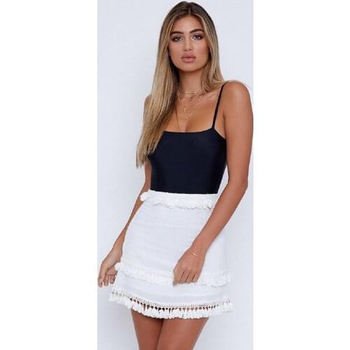 Neatie kiddie 2019 Summer Casual Tassel Patchwork Short Skirt Solid High Waist Women Mini A-line Skirt Ladies