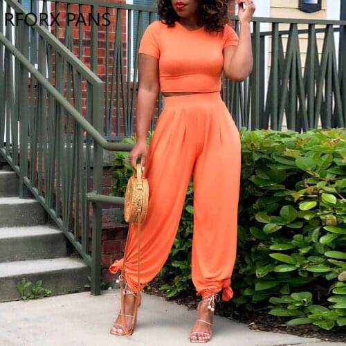 Women Clothes Plain O Neck Crop Flared Top & Pants Sets Casual Look for Women 2021
