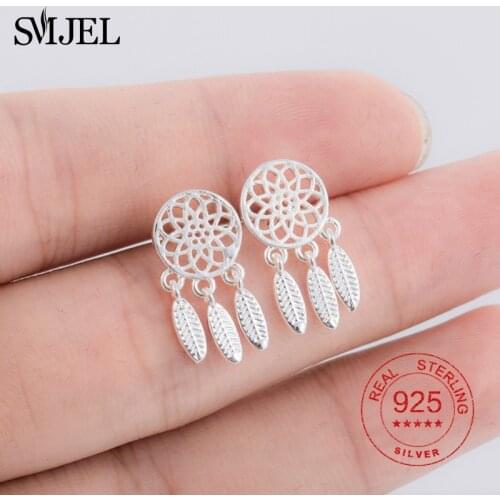 100% 925 Sterling Silver Fashion Ethnic Brushed Tassel Dreamcatcher Earrings for Women Bohemian Earrings Feather Party Gifts