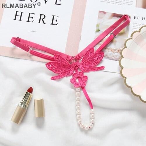 Sexy Women Butterfly Pearl Massuge Lingerie Thong Luxury Adjustable Waist Underwear Briefs Temptation Ladies G-String Panties
