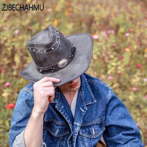 ZJBECHAHMU Fashion New Solid Leather Vintage Fedoras For men Women Summer Caps Outdoor holiday beach hat jazz hat Snapback Hat