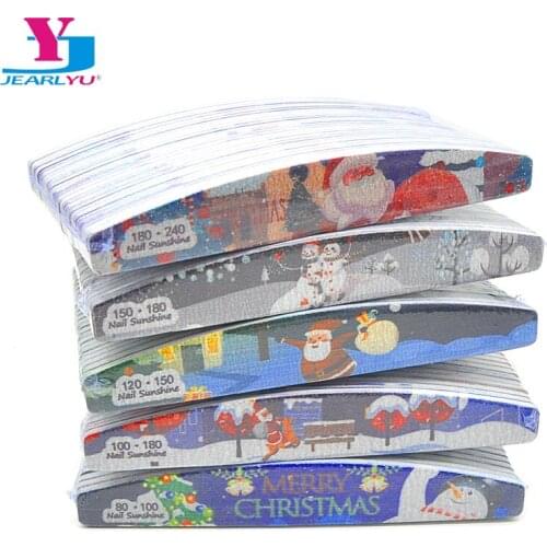 100Pcs/Lot Christmas Pattern Nail Files For Manicure Nail Buffer Polisher Tools Set Semi Permanent Nail Sanding Block Multi Grit