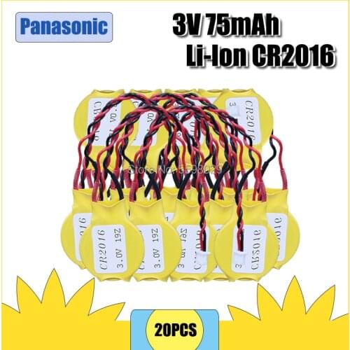 20PCS/LOT Panasonic CR2016 2016 Button Battery with Wire and Plug CMOS 3V BIOS Battery