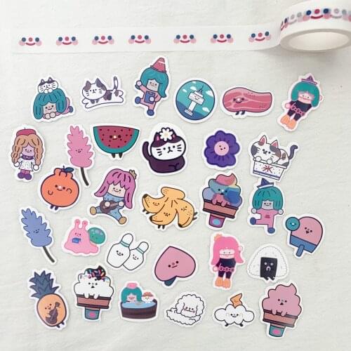 30 Sheet Pink Peaches Smile Face Labels Sticker Girl Kawaii Laptop Water Cup Creative Seal Decorative Stickers School Stationery