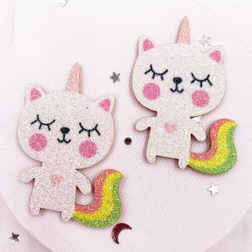 6PCS Felt Fabric Rainbow Glitter Cool Unicorn Cat Applique Wedding DIY Sewing Patch Hair Bow Accessories DIY Craft Supplies