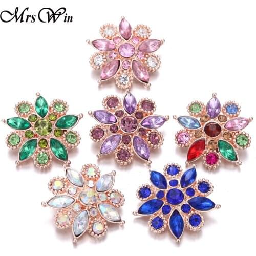 6pcs/lot New Snap Button Jewelry Rose Gold Flower 18mm Metal Snap Buttons Fit Snap Bracelet Necklace for Women Jewelry