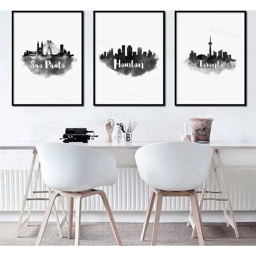 Watercolor Barcelona Dubai City Skyline Nordic Posters and Prints Wall Art Canvas Painting Wall Pictures for Living Room Decor