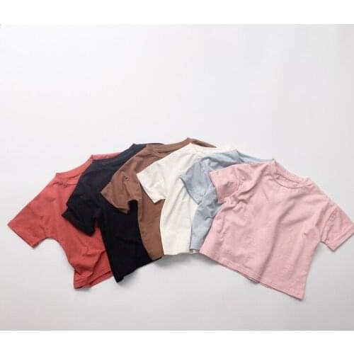 Childrens short-sleeved T-shirts Korean childrens clothing solid color basic shirt boys and girls slubby cotton T-shirts