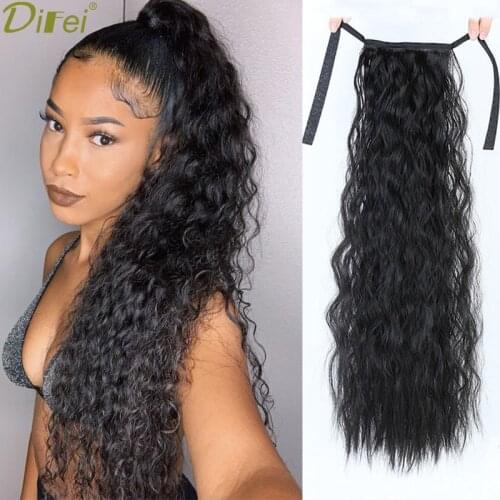 DIFEI 24 inches Long Curly Ponytail 9 Colors Synthetic High Temperature Fiber Drawstring Hair Ponytail For black Women