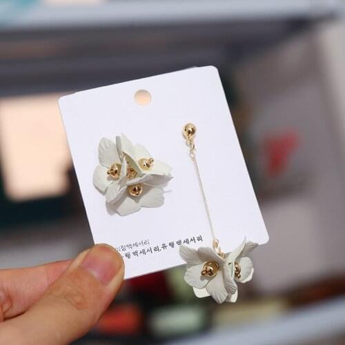 Seanlov Long-style Asymmetric Earrings For Women Gift Long Flower Simulation Pearl Tassels Eardrop Personality Earrings Jewelry