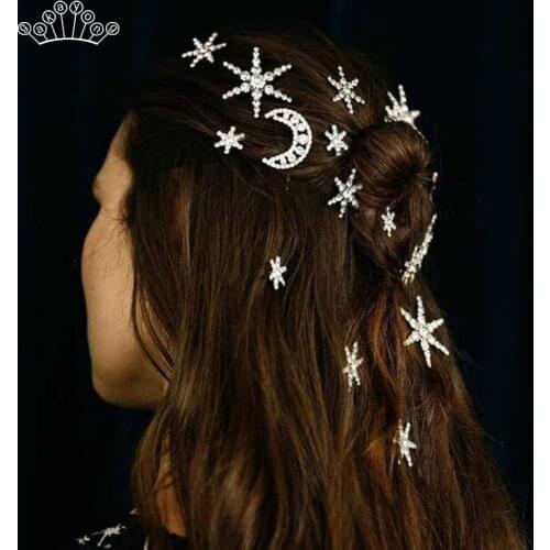 Branded Design Star Moon Crystal Hair Clip Hair Pins Fashion Wedding Hair Accessories Women Prom Party Hair Jewelry Gift