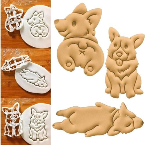 3Pcs/set DIY Tool Cake Decorating Cookie Mold 3 Type Cute Corgi Dog Shaped Cookie Cutters Mold Kitchenware Bakeware Tools Cookie