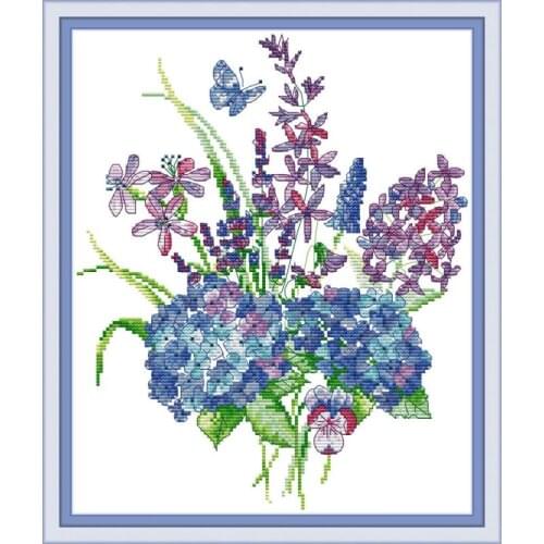 Joy Sunday New Arrival Hydrangea Cross Stitch Set 11&14CT DIY Needlework Painting Cross Stitch Embroidery Kit for Home Decor