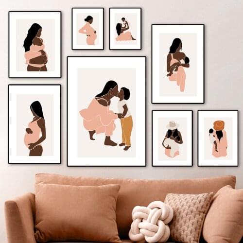 Pregnant Woman Mother Baby Illustration Nordic Posters And Prints Wall Art Canvas Painting Wall Pictures For Living Room Decor