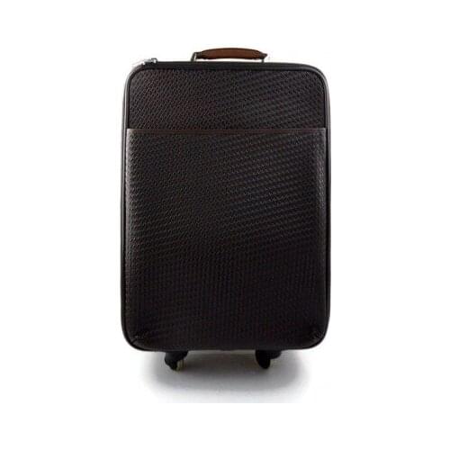 Leather trolley travel bag 4 wheels weekender brown