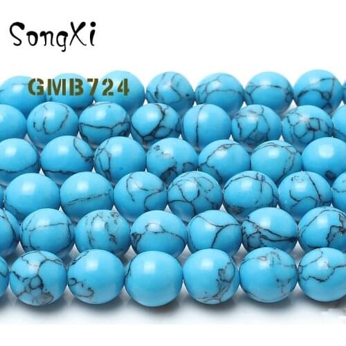 Natural Blue Turquoises Stone Round Beads for Jewelry Making Diy Bracelet Necklace Jewellery Pick Size 4/6/8/10/12mm 15 Inches
