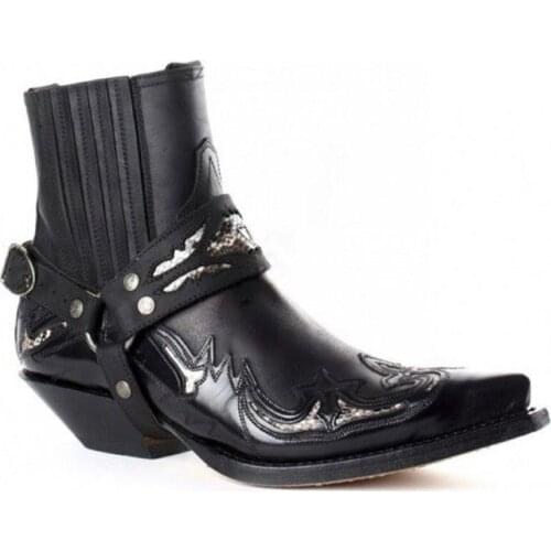 Men Shoes High End Carved Slip on Autumn Ankle Lether Boots Platform Boots Fashion Winter Super Big Size 38-48 Cowboy Boots