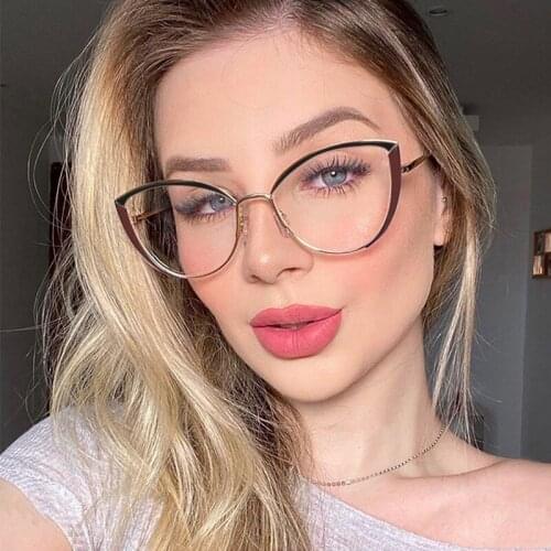 Anti Blue Light Glasses Women 2021 Trends Office Computer Gaming Cat Eye Glasses Plain Clear Luxury Designer Optical Eyeglasses