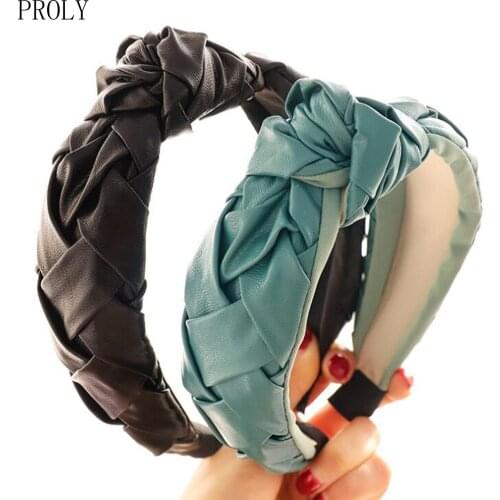 PROLY Top Quality Hair Band Adult Wide Side PU Leather Multiple Cross Knotting Headband Center Knot Braid Hair Accessories