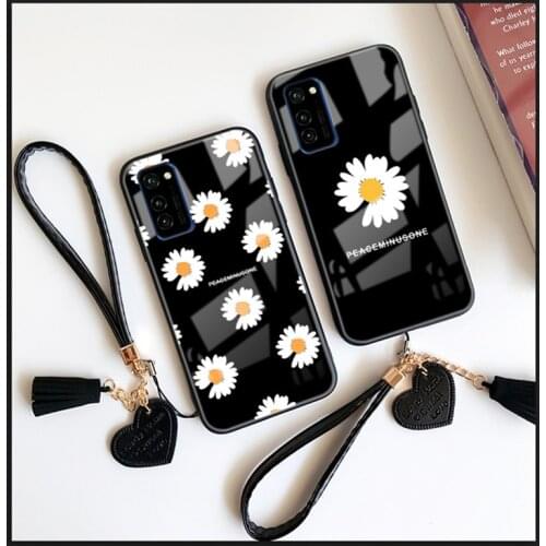 Strap & Case For Samsung A51 A71 5G A70E A81 A60S A8S A91 Peaceminusone Daisy Fashion Hard Glass Cover For Samsung A71 A51 2020